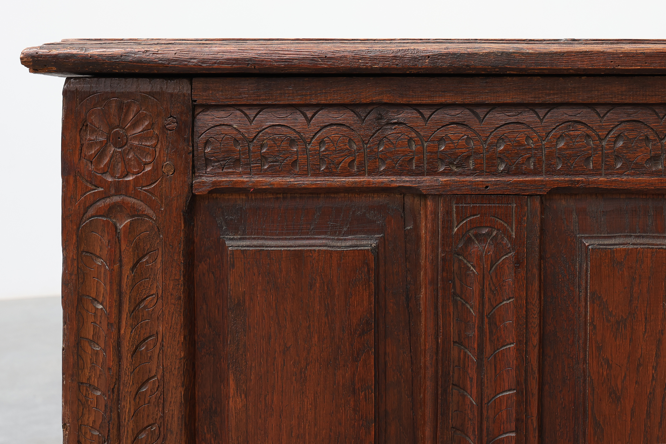 Carved oak blanket chest with linenfold-style panels, Flanders, ca. 17th centurythumbnail